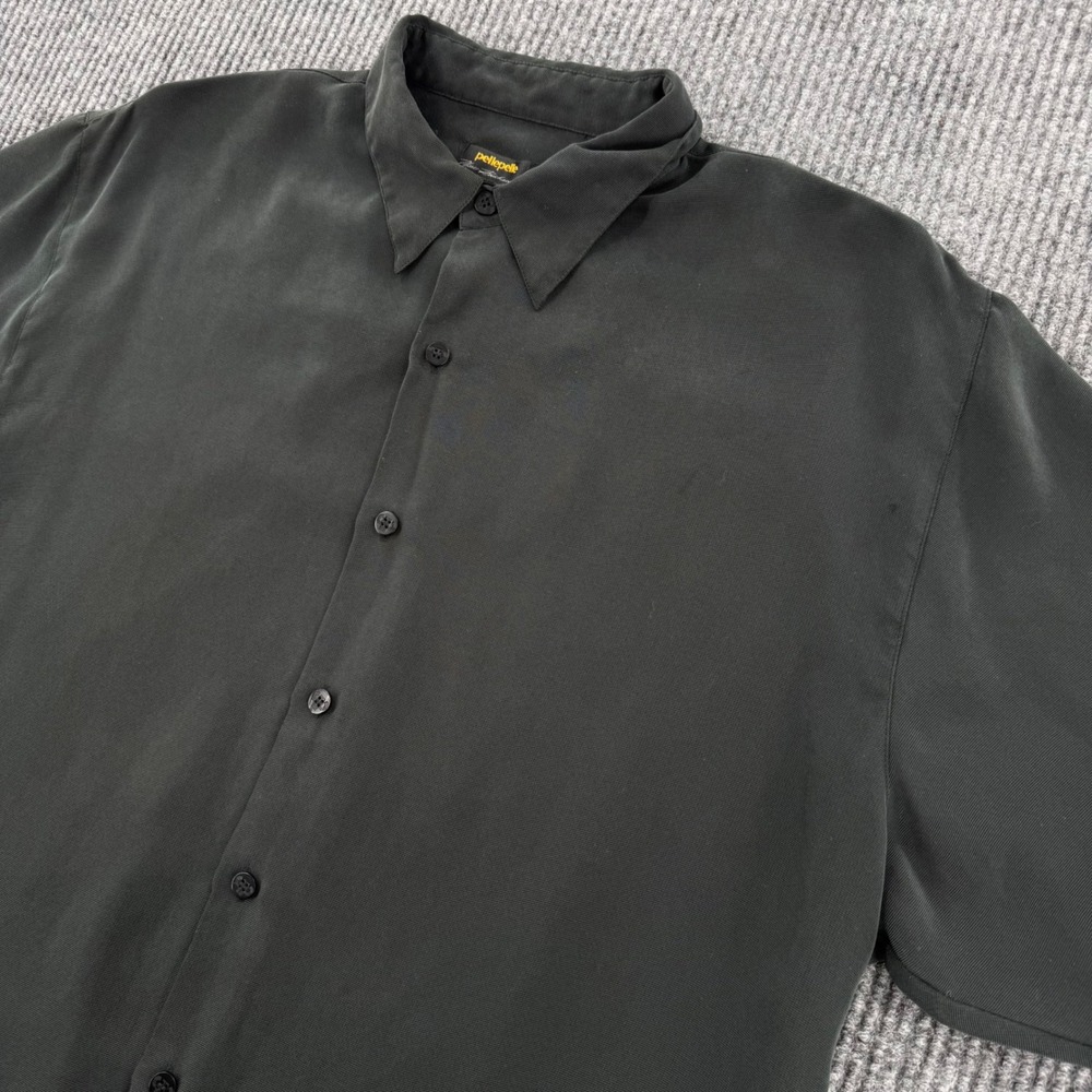 Pelle Pelle Marc Buchanan Mens 2X Black 100% Silk Short Sleeve Button Up Shirt